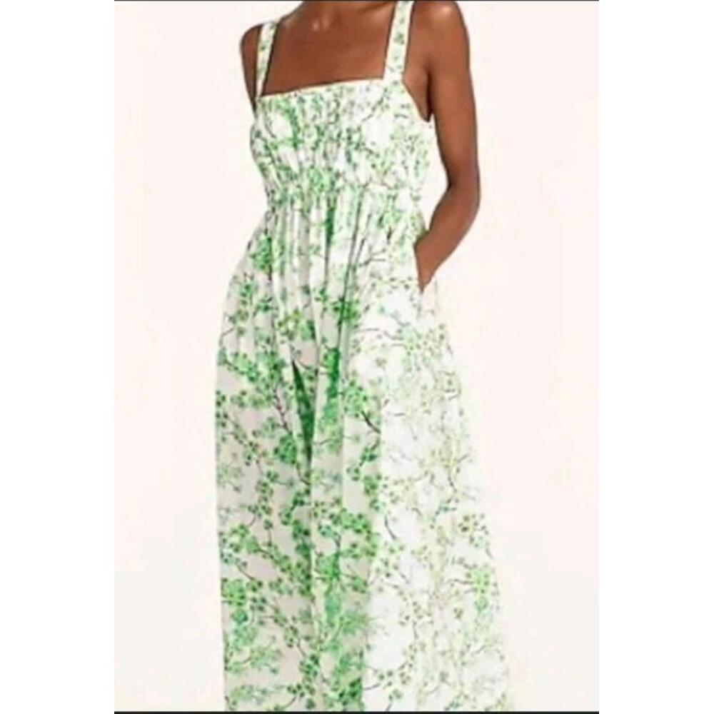 J Crew Gathered Tank Midi Dress 24 White Green Floral Plus Size